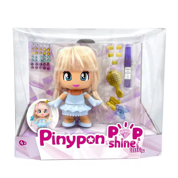 Figura Pinypon Pop & Shine Cuentos 17 cm con pelo real que podrás convertir en princesa con purpurina y cristales. (Famosa PNY79000) - 1