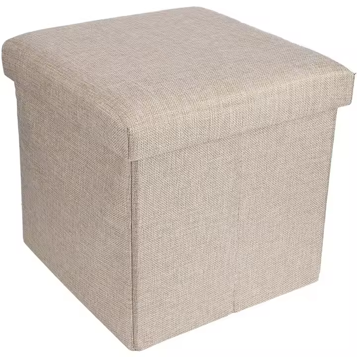 GREATOOL Taburete Plegable,Poliester, 38 X 38 X 38CM, Taburete de Lino Cajas de Almacenaje, Reposapiés Cuadrado, Puff Almacenaje Cuadrado con Tapa - 1
