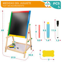 WOOMAX - Caballete infantil con pizarra de madera, doble cara para escribir y dibujar, mide 40x36,5x68 cm, incluye tizas, borrador y rotulador negro, pizarra educativa de pie para pequeños artistas, recomendada a partir de 3 años, con certificación FSC - details 4