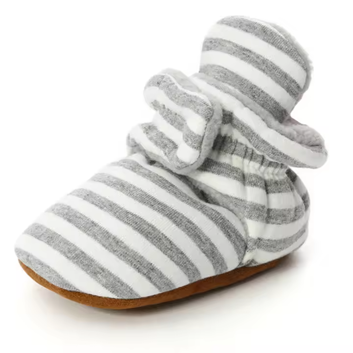 Botines De Primer Pasos Para Bebés Niños Y Niñas Con Estampado De Rayas Algodón Cómodo Antideslizante Calientes Para Recién Nacidos - 1