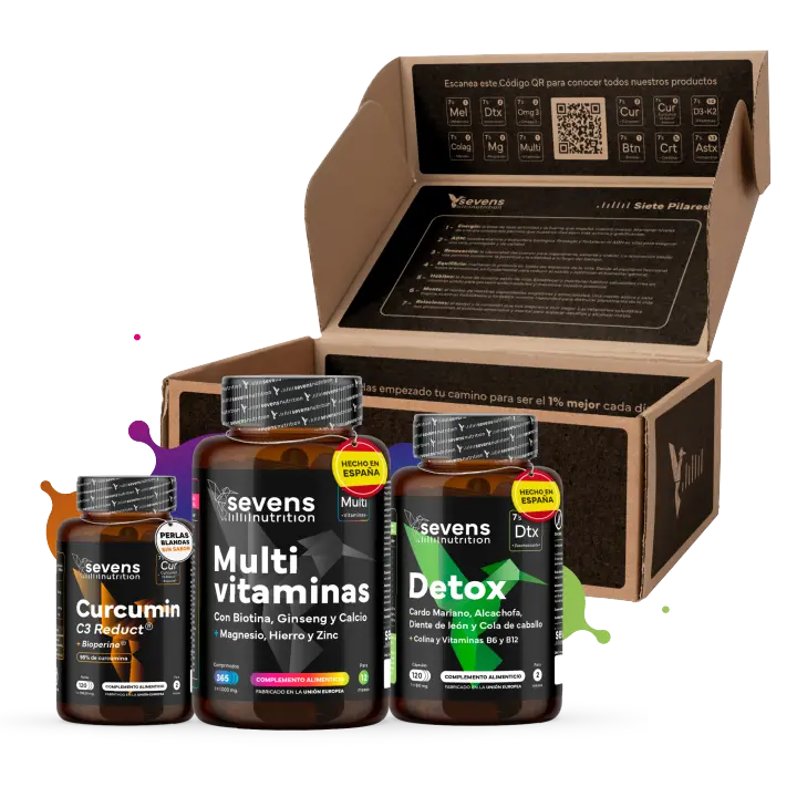 Pack Detox Total regalo - Cardo Mariano, Cúrcuma con Pimienta Negra y Multivitaminas - Detox Aintiinflamatorio y Depurativo - SEVENS NUTRITION - 1
