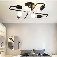 Lámpara De Techo Semi-Aplicada Vintage Negra De Hierro Fundido Estilo Nórdico Minimalista Con 4 Luces Para Hogar Y Barns - details 2
