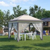 Outsunny Carpa Plegable con Luces LED 3,3x3,3 m Cenador de Jardín con Control Remoto 4 Paredes Laterales de Malla Altura Ajustable y Bolsa de Transporte para Patio Fiestas Beige - details 1