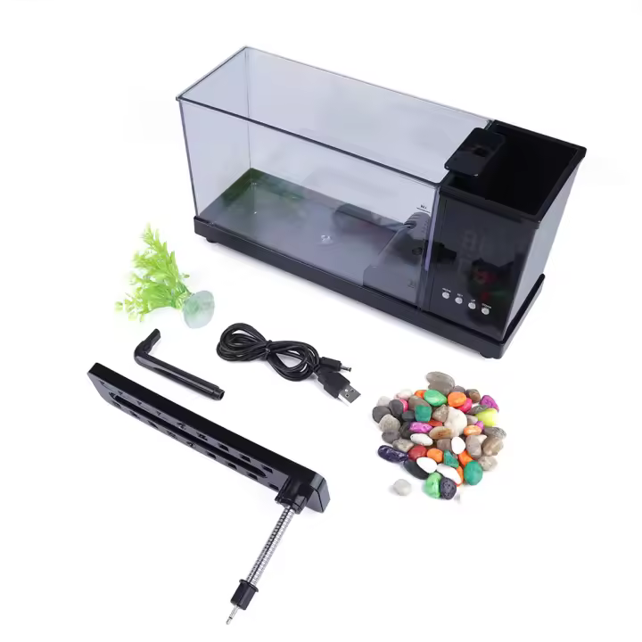 Mini Acuario multiprofesional con USB y función de Reloj, Luz LED, color Negro - 1