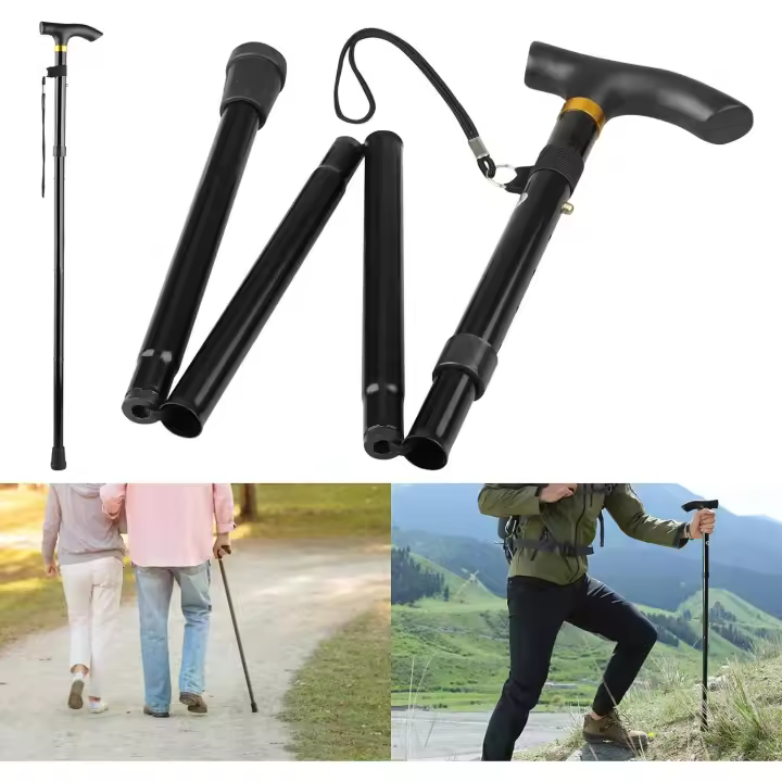 Bastón plegable ajustable, ligero, de aluminio, de metal, plegable, antideslizante, unisex, para senderismo, trekking, viajes. - 1