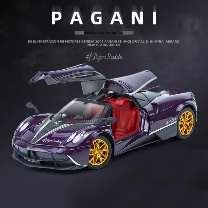 Modelo De Coche Deportivo Pagani Huayra Dinastía 1:24 En Escala Con Luz Y Sonido Puertas Abiertas Colección Juguete Duradero Para Niños - 1