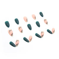 Juego De Uñas Postizas Press on Almendra 24Pcs Set Hojas Verdesoscuro Temperamento Dulce Uñas Artísticas Wearables Material Acrílico - details 3