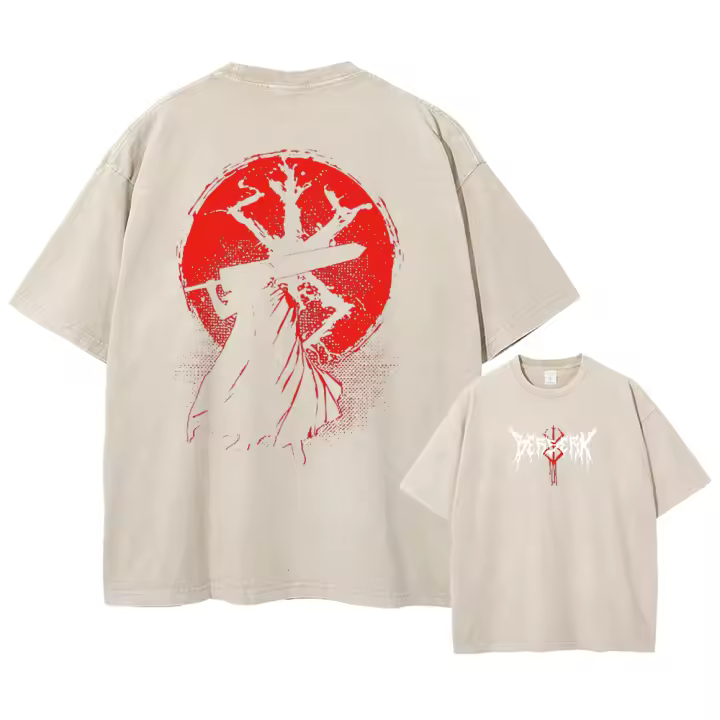 Camiseta Retro Vintage De Anime Berserk Guts Con Estampado Acid Tejido Algodón Manga Corta Harajuku Casual Unisex Para Hombres - 1