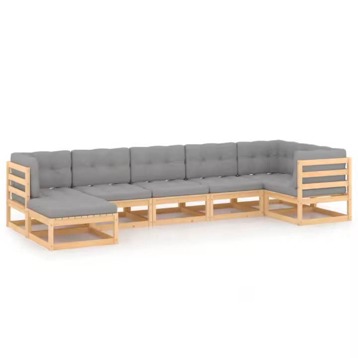 vidaXL Juego de muebles de jardín 7 pzas y cojines madera maciza pino - 1