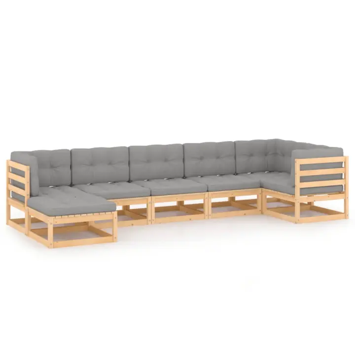 vidaXL Juego de muebles de jardín 7 pzas y cojines madera maciza pino - 1