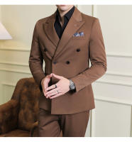 Traje De Negocios Slim Fit Doble Botón De Color Sólido Dos Piezas Coreano Elegante Para Hombres Con Pantalones Talla S-7XL - details 17