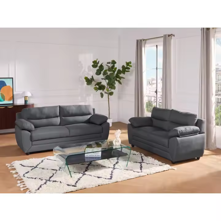 Vente-unique - Sofá de 2 plazas MANOA tapizado de tela - Gris antracita - 1