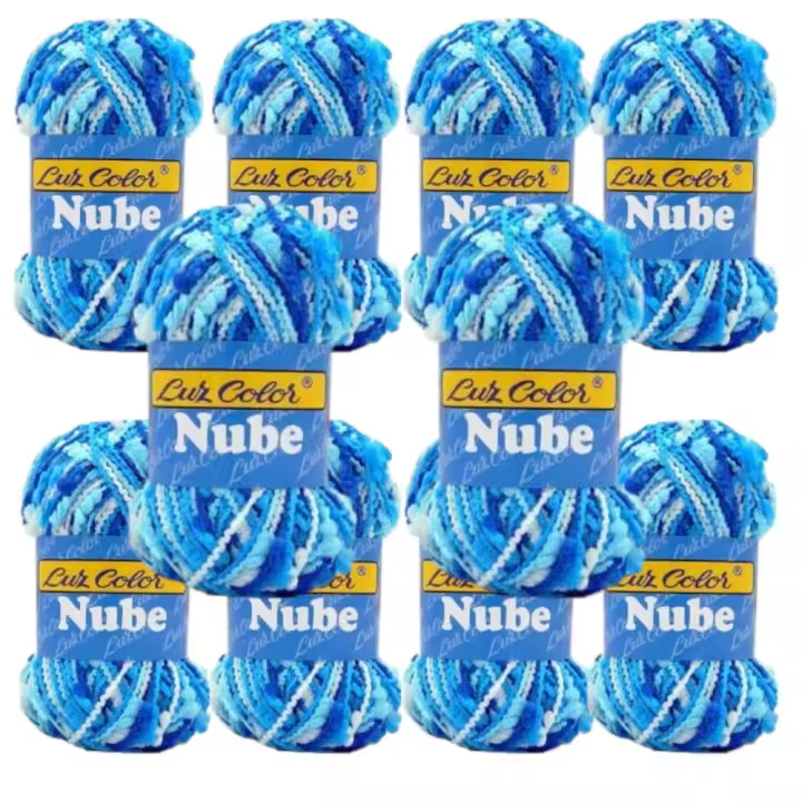 Lote 10 Ovillos Multicolor azul - blanco nube – Hilo Seda Suave con Nylon Premium  50g - 95m  Agujas 4-5 mm  LANAS LUZ COLOR - 1