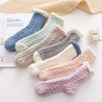 6 Pares De Calcetines De Piel De Coral Gruesa Para Mujer Medio Tobillo Para Otoño E Invierno Cómodos Y Suaves Para Dormir - details 1