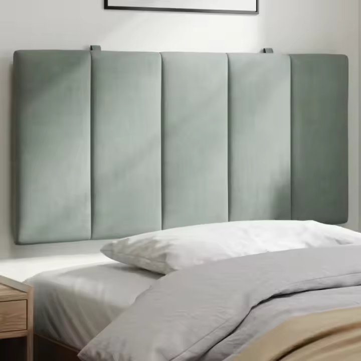Cabecero de cama acolchado terciopelo gris claro 100 cm - 1