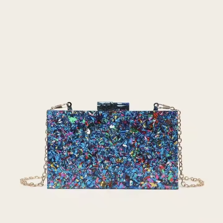 TEOVEL Bolso de Mano Clutch Nácar Cadena Metálica 11 X 18 X 5 Cm - 1
