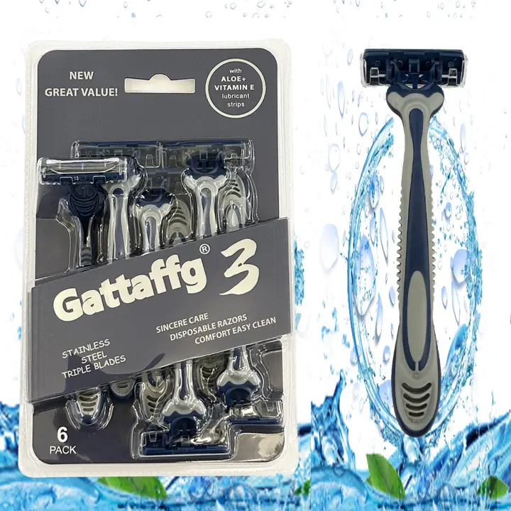 Cuchillas Descartables Para Hombre Con Fregado Lubricante Y Cabeza Pivoteante 3 Hojas 6 Piezas - 1