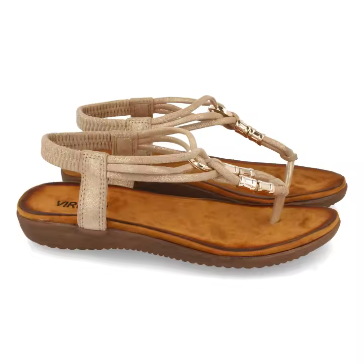 Davinia Shoes Sandalia Plana de Mujer, Comodas, de Estilo Esclava, con  Detalle Metalico en el Empeine, y Cierre Elastico en el Talon, Primavera Verano 2021 Shoes&Blues.es VR1-260-Kaki - 1