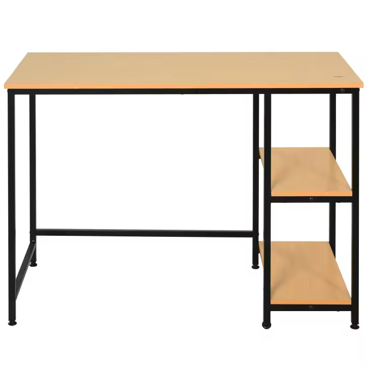 HOMCOM Mesa de Ordenador Escritorio para Oficina Estudio con Estantes de 2 Niveles Gran Superficie Patas con Protectores Regulables Antideslizantes 106x50x76 cm Color de Madera - 1