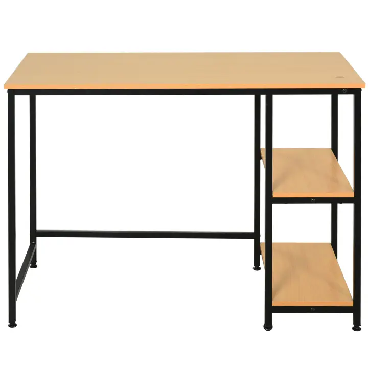 HOMCOM Mesa de Ordenador Escritorio para Oficina Estudio con Estantes de 2 Niveles Gran Superficie Patas con Protectores Regulables Antideslizantes 106x50x76 cm Color de Madera - 1