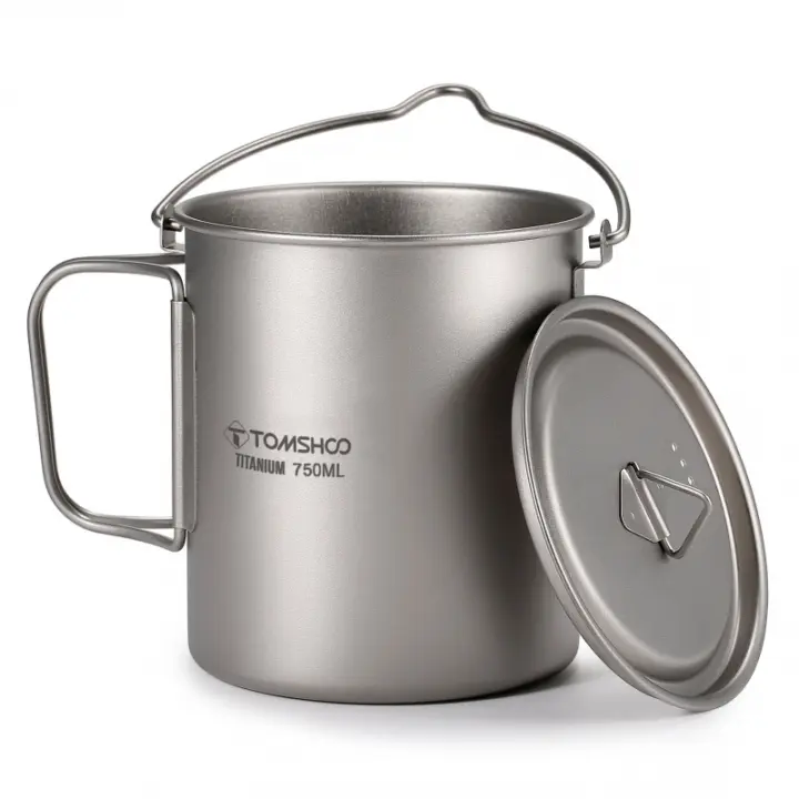Nueva Taza De Agua De Titanio Ultraligera 750ml Con Tapa Y Manija Plegable Para Camping Y Picnics Deporte Al Aire Libre - 1