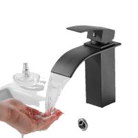 Grifo de lavabo monomando para baño, grifería Monomando de latón en cascada, mezclador de agua fría y caliente, color negro mate - details 0