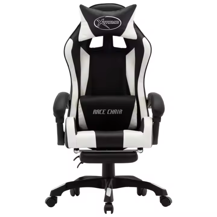 Silla Gaming Con reposapiés Blanco y Negro - 1