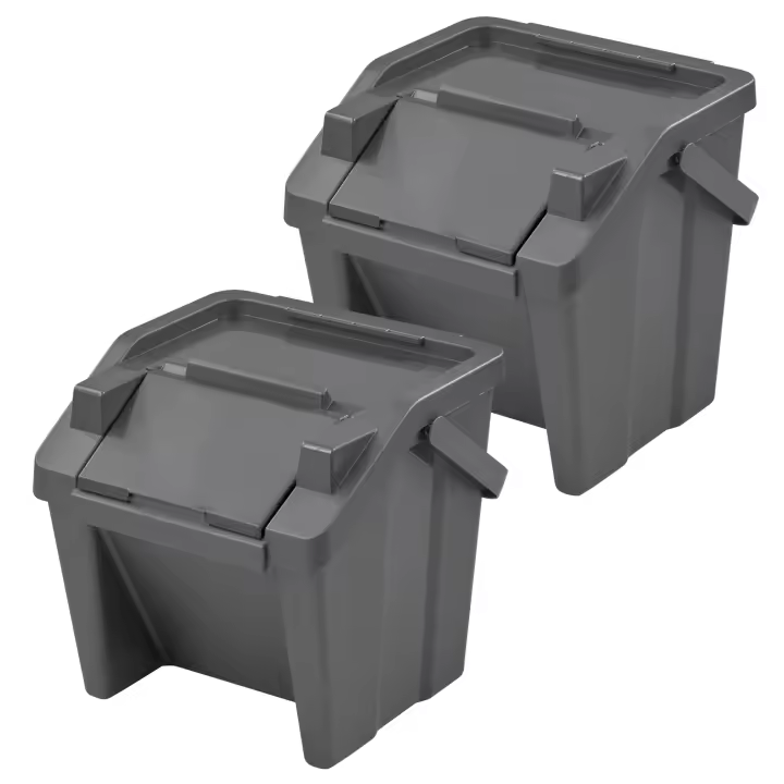 Tontarelli Set de 2 Papeleras Apilables MODA 30L Grafito - Ahorra Espacio - 1