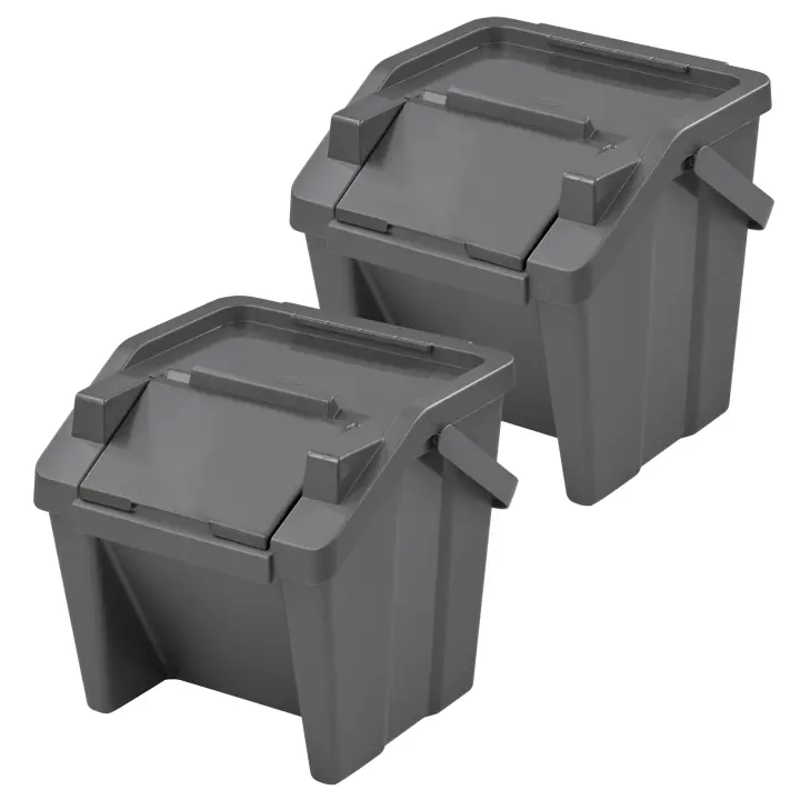 Tontarelli Set de 2 Papeleras Apilables MODA 30L Grafito - Ahorra Espacio - 1