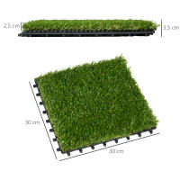 Outsunny Césped Artificial de 10 Piezas Alfombra Césped Artificial 30x30 cm con Altura de Hierba 25 mm Anti-UV Césped Sintético para Jardín Patio Balcón Verde Oscuro - details 2