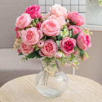 Bouquet De Flores Artificiales Rosa Peonía De Seda 30cm Decoración Para Bodas Casas Y Fiestas Regalo DIY Color Rosa - details 5