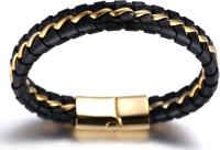 Niños ● Solo Junior ● Pulsera de cuero genuine para Niño, color Negro, de 6 A 12 3 años. Cadena de Titanium Dorada/plateada, Cierres magnético, 2 años: 7