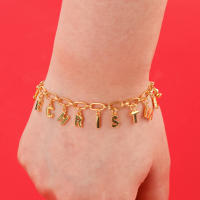 Encanto Pulsera navideña para mujer, regalo de fiesta, moda, temperamento, cobre, circonita, 14 quilates, colgante de letra - details 12