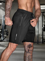 Shorts Casuales Para Hombre De Color Sólido Con Bolsillos De Cierre De Cremallera Y Cintura Elástica Con Cordón. Adecuados Para Verano Y Uso Diario. - details 12