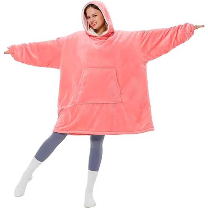 Manta de Sudadera con Capucha de Gran tamaño, Manta de Sudadera Sherpa, suéter Acogedor para Mujeres Hombres Adultos (Rosa) - 1