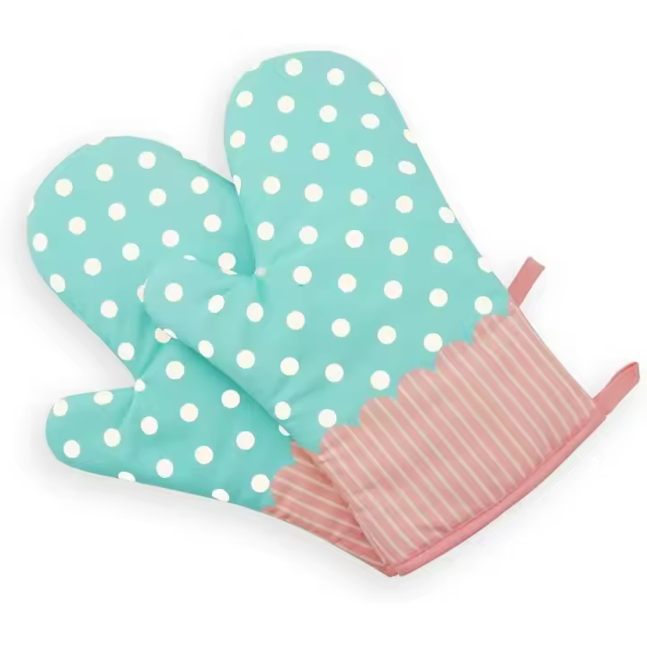 Oven Mitts, Heat Resistant Oven Gloves with Quilted Cotton Lining, Baking Mitts for Barbecue, Cooking, Baking, BBQ, Mimicrowave (Blue&Pink) - 1