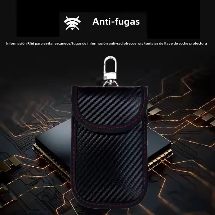 Bolsa Faraday Para Llave De Coche Protector De Caja De RFID Bloqueador De Señal Anti-Robo De Doble Capa De Fibra De Carbono - 1