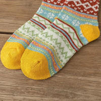 5 Pares De Calcetines De Punto Geométrico Para Mujer Diseño Retro De Bloques De Colores Calcetines Casuales De Otoño E Invierno Cómodos Y Suaves - details 7