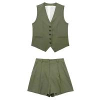 Conjunto Elegante Para Mujer TRAFZA Con Chaleco Y Pantalones Altos Cintura Ajustada Traje De Oficina Sin Mangas V-Neck Talla Regular - details 2
