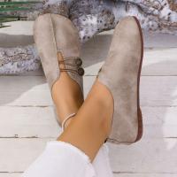 Women's comfortable round toe soft bottom flat shoes, buckle decoration, solid color, casual and breathable, easy to put on and take off, slip-on design - details 2