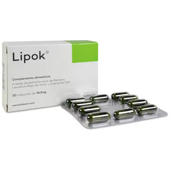 Bioksan LIPOK 30 Cápsulas Complemento Alimenticio Berberina Levadura Arroz Rojo Coenzima Q10 - 1