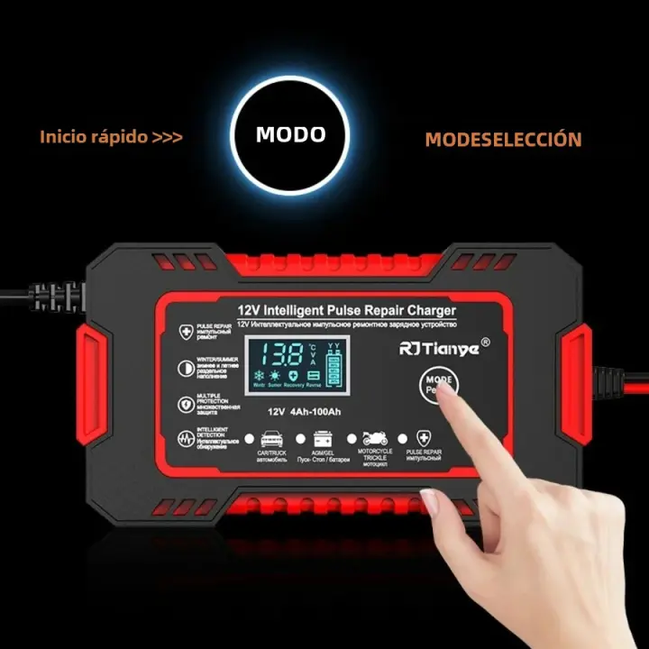 Cargador De Batería Inteligente 6A 12V Para Coche Y Motocicleta Unidad De Carga De Batería Lead-Acid Con Pantalla LCD - 1