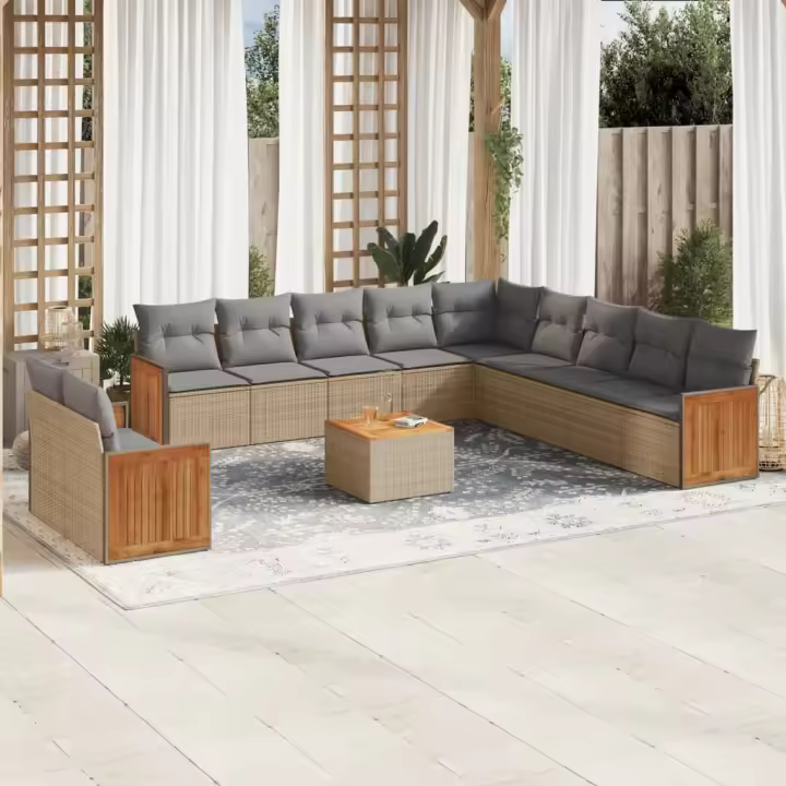 vidaXL Set de sofás de jardín 12 pzas y cojines ratán sintético marrón - 1