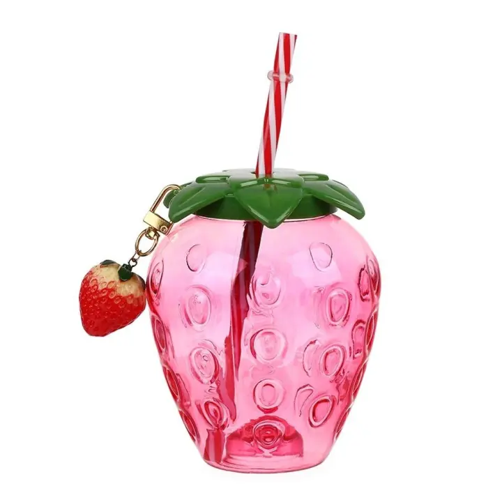 Botella De Agua Con Pajita De Plástico Multicolor Fruta De Dibujos Animados Regalo Sandía Limón Fresa Piña Deporte Y Salud - 1