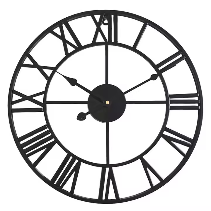 Reloj de pared con números romanos, creativo, de hierro, decorativo, negro - 1