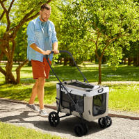 PawHut Carrito para Perros Cochecito para Perros Plegable con Vagón Desmontable 4 Puertas con Cremallera 2 Correas de Seguridad 2 Correa de Transporte y Cojín - details 1