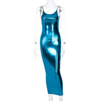 Vestido Largo Sin Mangas De Verano Para Mujer Hugcitar Color Sólido Bodycon Para Fiestas Ropa De Calle Preppy Estilo Sin Cuello Espalda Descubierta Midi Synthesis Fibra Polyester Spandex - details 2