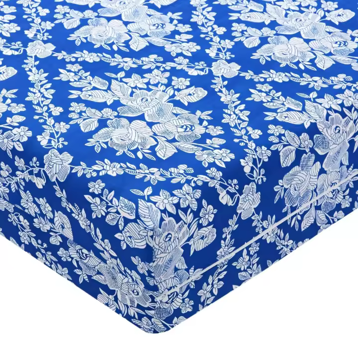 Funda de Colchón Poliéster Cremallera Estampado Flores Azul - 1
