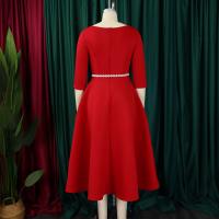 Vestido De Lujo Para Mujer Con Cuello Redondo Manga Larga Cinturado A-Linea Hasta El Tobillo Elegante Vestido De Cumpleaños - details 22