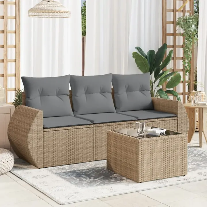 vidaXL Juego de sofás jardín con cojines 4 pzas ratán sintético beige - 1
